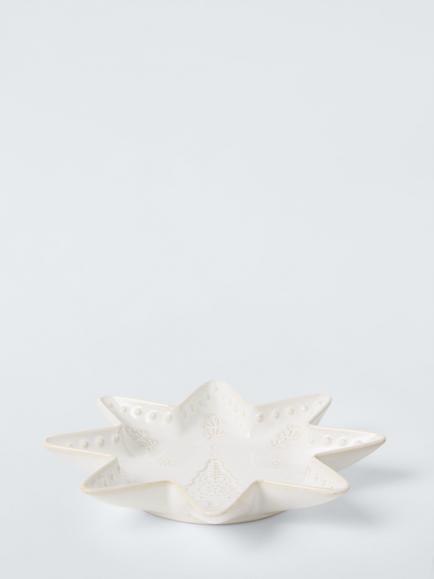 John Lewis Heartland Christmas Debossed Star Stoneware Dish, 20cm, White - view 2, White