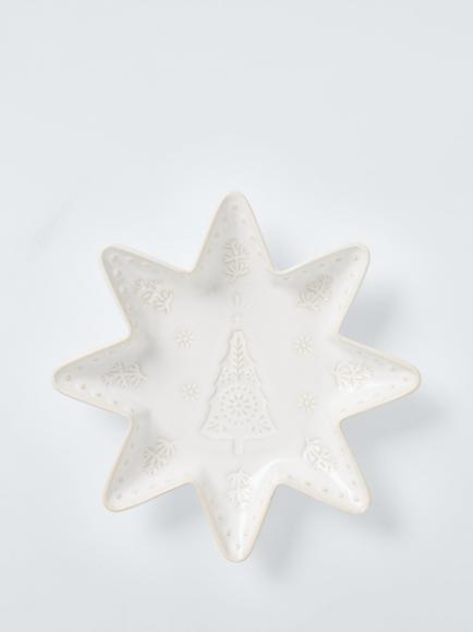 John Lewis Heartland Christmas Debossed Star Stoneware Dish, 20cm, White, White