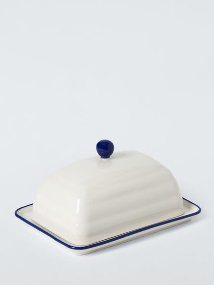 John Lewis Harbour Stoneware Butter Dish, Cream/Blue, White