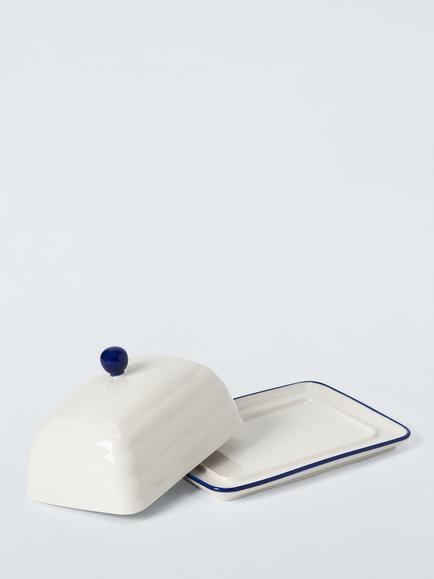 John Lewis Harbour Stoneware Butter Dish, Cream/Blue - view 2, White