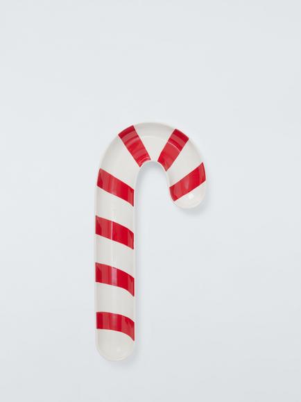 John Lewis Candy Cane Stoneware Dish, 37cm, White/Red, Multi