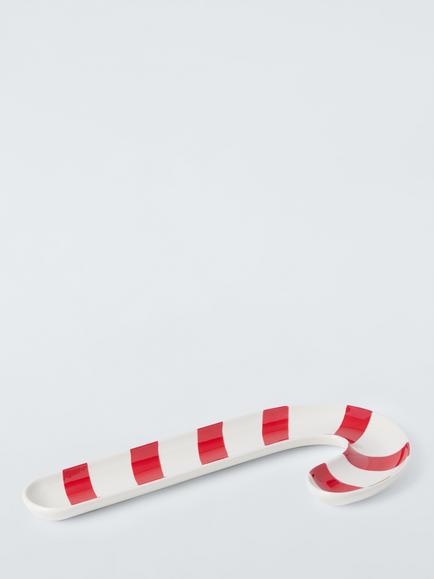 John Lewis Candy Cane Stoneware Dish, 37cm, White/Red - view 2, Multi