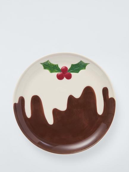 John Lewis Christmas Pudding Stoneware Dish, 20cm, White/Multi, Multi