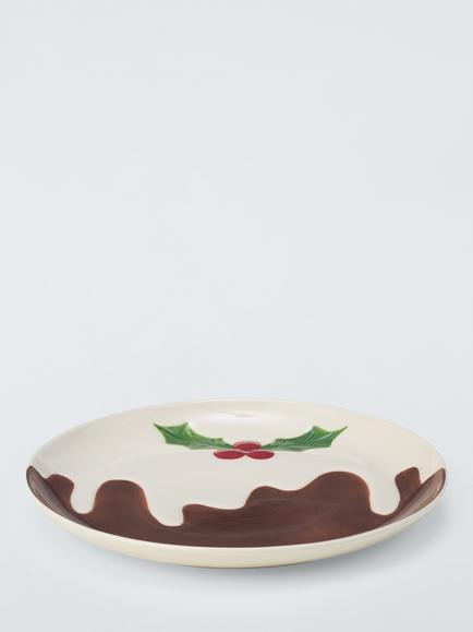 John Lewis Christmas Pudding Stoneware Dish, 20cm, White/Multi - view 2, Multi