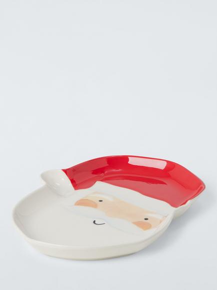 John Lewis Father Christmas Stoneware Dish, 24cm, White/Red, Multi