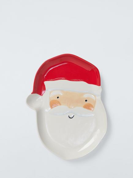 John Lewis Father Christmas Stoneware Dish, 24cm, White/Red - view 2, Multi
