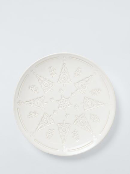 John Lewis Heartland Christmas Debossed Stoneware Round Platter, 25cm, White, White
