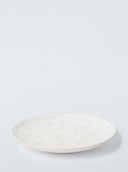 John Lewis Heartland Christmas Debossed Stoneware Round Platter, 25cm, White - view 2, White