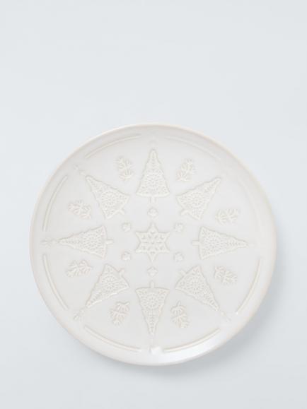 John Lewis Heartland Christmas Debossed Stoneware Side Plate, 20cm, White, White