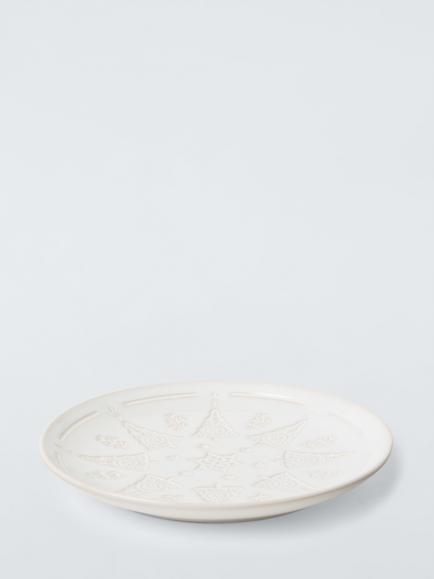 John Lewis Heartland Christmas Debossed Stoneware Side Plate, 20cm, White - view 2, White