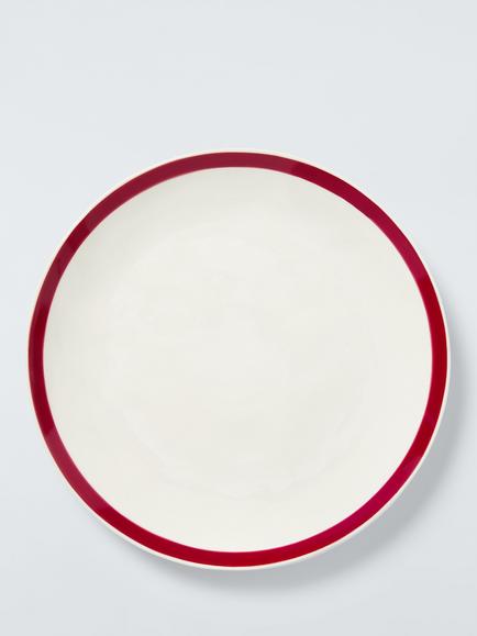 John Lewis Heartland Hand Painted Rim Stoneware Dinner Plate, 27cm, White/Red, White