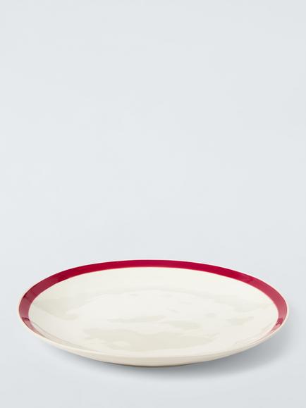 John Lewis Heartland Hand Painted Rim Stoneware Dinner Plate, 27cm, White/Red - view 2, White