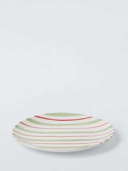 John Lewis Heartland Christmas Hand Painted Stripe Stoneware Side Plate, 20cm, White/Green/Red - view 2, Multi