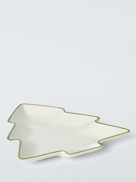 John Lewis Heartland Christmas Tree Speckled Stoneware Dish, 24cm, Natural, Natural