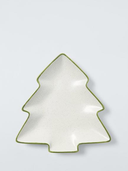 John Lewis Heartland Christmas Tree Speckled Stoneware Dish, 24cm, Natural - view 2, Natural