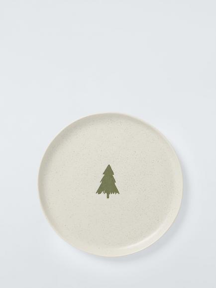 John Lewis Heartland Christmas Tree Speckled Stoneware Side Plate, 21cm, Natural, Natural