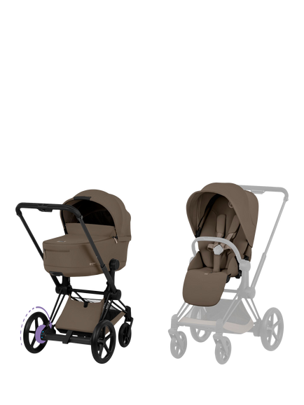 Cybex e-Priam Pushchair & Fold Carrycot Bundle, Chocolate Brown, Chocolate Brown