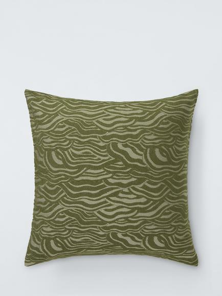 John Lewis Deco Wave Cushion, Khaki Green