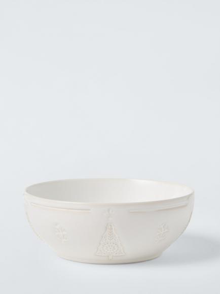 John Lewis Heartland Christmas Debossed Stoneware Cereal Bowl, 16.5cm, White, White