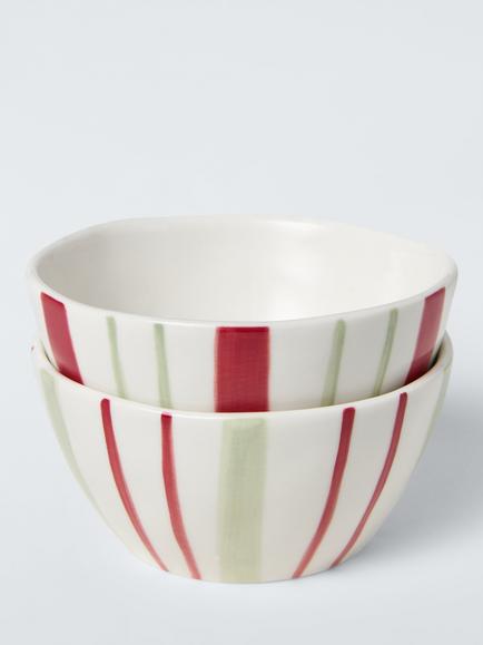 John Lewis Hand Painted Stripe Stoneware Dip Bowls, Set of 2, 10.5cm, Multi, Multi