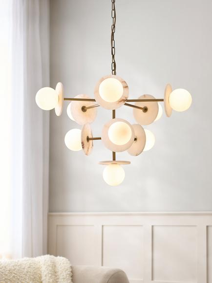 John Lewis Novarro Multi-Arm Opal Globe Pendant Ceiling Light, Antique Brass - view 2, Antique Brass