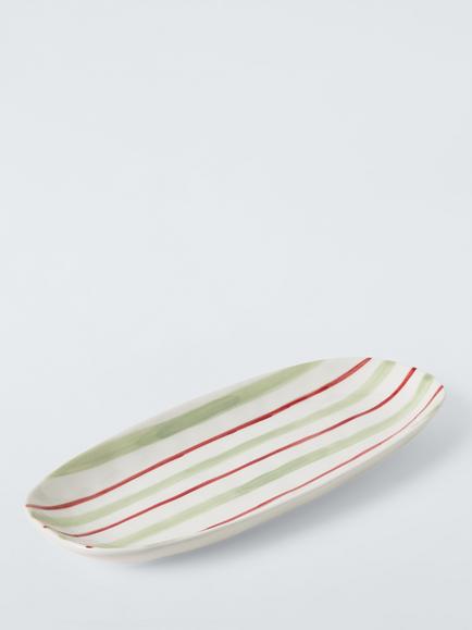 John Lewis Heartland Hand Painted Stripe Small Stoneware Platter, 30cm, Multi, Multi