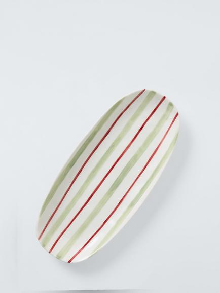 John Lewis Heartland Hand Painted Stripe Small Stoneware Platter, 30cm, Multi - view 2, Multi