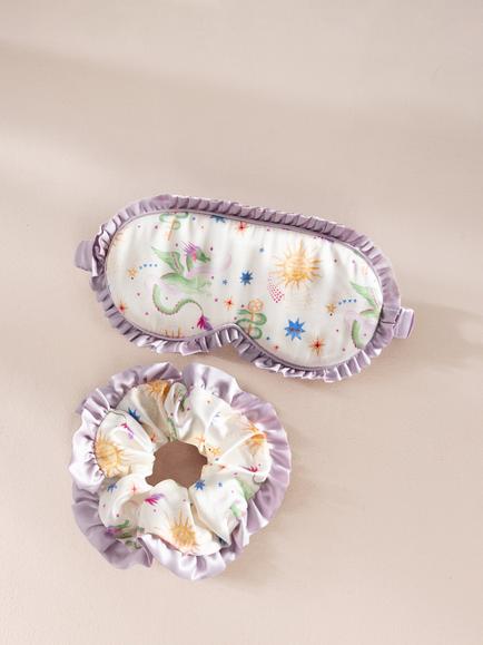 Chelsea Peers Silk Mythical Dragon Print Sleep Mask & Scrunchie Gift Set, Off White - view 2, Off White
