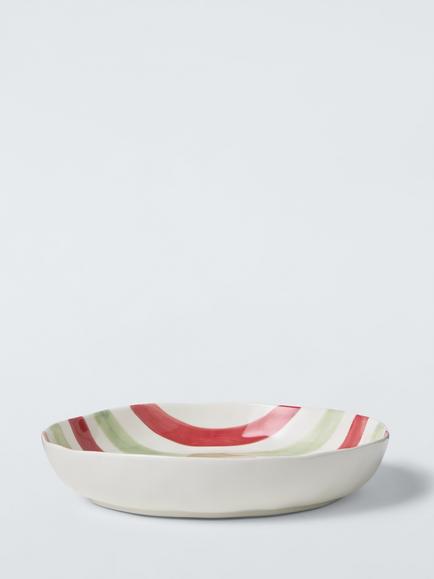 John Lewis Heartland Christmas Hand Painted Stripe Stoneware Serving Bowl, 30cm, White/Red, Multi