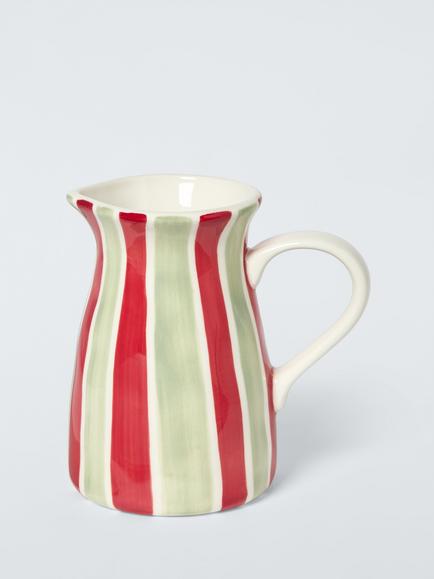 John Lewis Heartland Christmas Hand Painted Stripe Stoneware Jug, 500ml, White/Green/Red, Multi