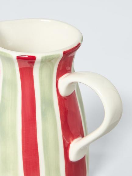 John Lewis Heartland Christmas Hand Painted Stripe Stoneware Jug, 500ml, White/Green/Red - view 2, Multi