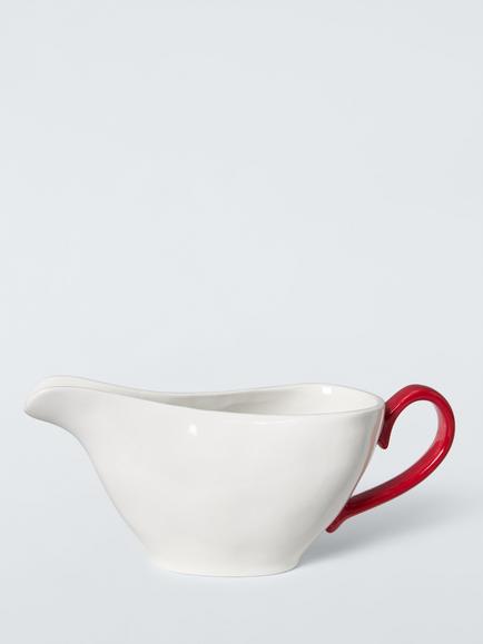 John Lewis Heartland Christmas Hand Painted Stoneware Gravy Boat, 380ml, White/Red, White