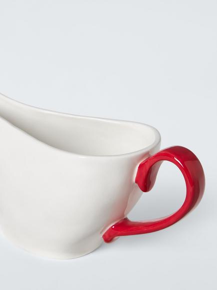 John Lewis Heartland Christmas Hand Painted Stoneware Gravy Boat, 380ml, White/Red - view 2, White