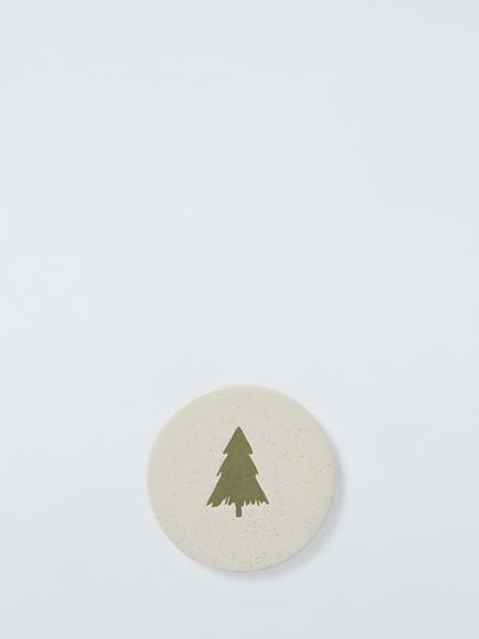 John Lewis Heartland Christmas Tree Speckled Stoneware Round Coaster, Natural, Multi