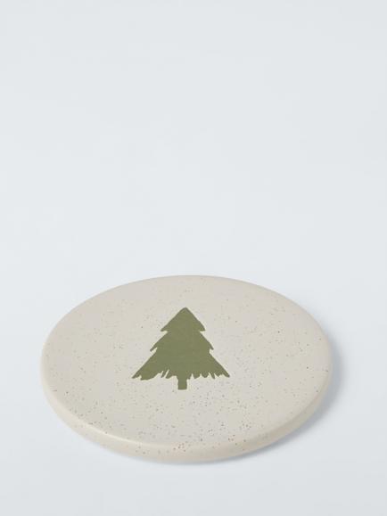 John Lewis Heartland Christmas Tree Speckled Stoneware Round Coaster, Natural - view 2, Multi