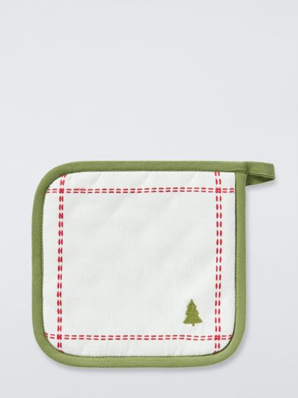 John Lewis Christmas Tree Cotton Pot Holder, Off White/Green/Red, Offwhite/Red/Green