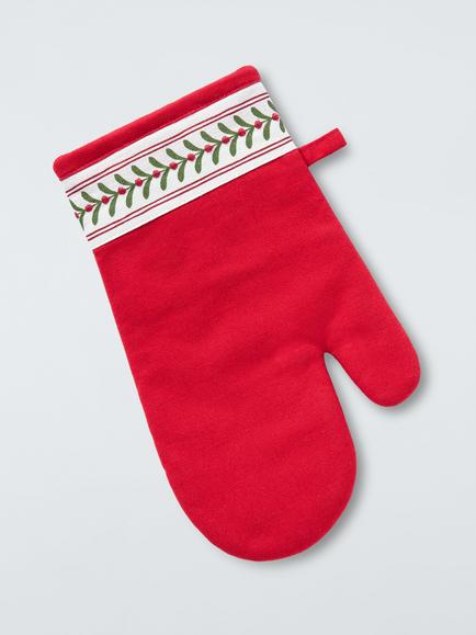 John Lewis Christmas Berry Cotton Oven Mitt, Red, Offwhite/Red/Green