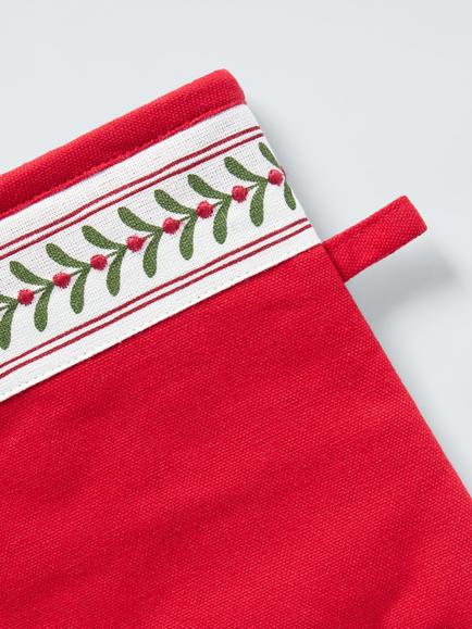 John Lewis Christmas Berry Cotton Oven Mitt, Red - view 2, Offwhite/Red/Green