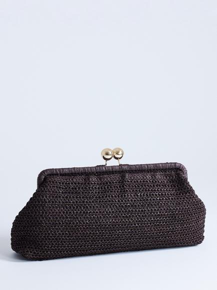 Topshop Abbie Raffia Clutch Bag, Dark Brown