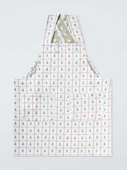 John Lewis Christmas Tree Cotton Apron, Off White/Green/Red, Offwhite/Red/Green
