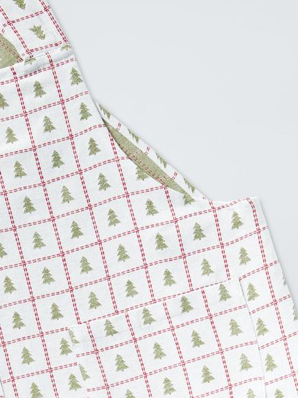 John Lewis Christmas Tree Cotton Apron, Off White/Green/Red - view 2, Offwhite/Red/Green