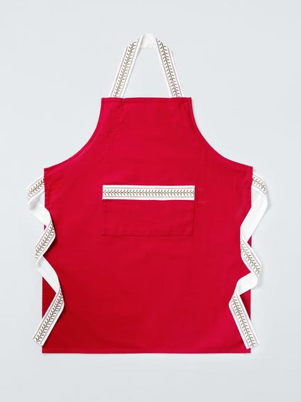 John Lewis Christmas Berry Cotton Apron, Red, Offwhite/Red/Green