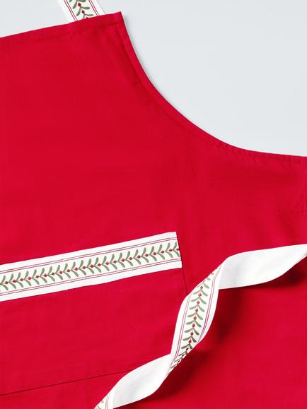 John Lewis Christmas Berry Cotton Apron, Red - view 2, Offwhite/Red/Green