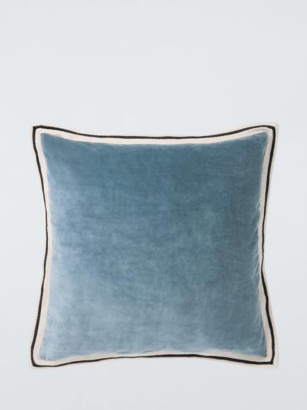 John Lewis Bordered Velvet Cushion, Blue