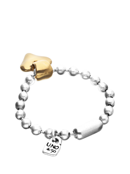 UNOde50 Two Tone Beaded Heart Bracelet, Silver/Gold - view 2, Silver/Gold