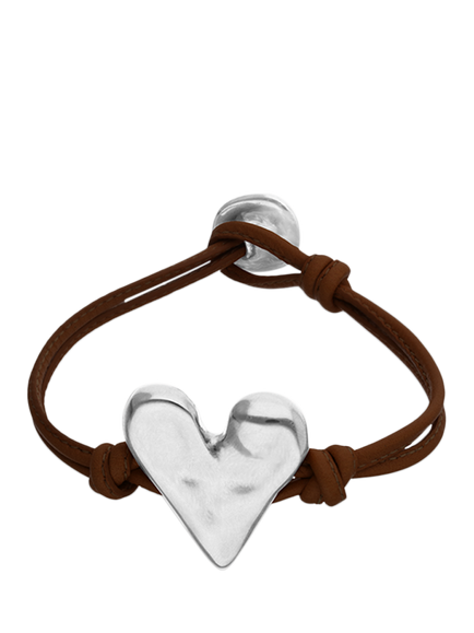 UNOde50 Molten Heart Cord Bracelet, Brown/Silver, Brown/Silver