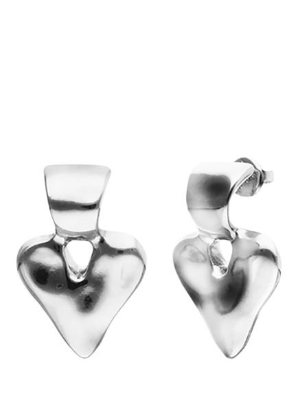 UNOde50 Molten Heart Stud Earrings, Silver