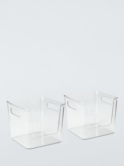 John Lewis Easy Access Storage Tub, Clear, Set of 2, Clear