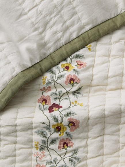 John Lewis Cross Stitch Flowers Quilted Bedspread, Multi - view 2, Multi