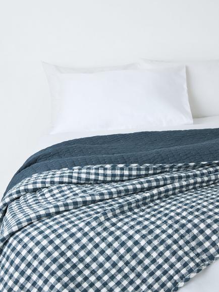 John Lewis Gingham Cotton Quilt, Blue, Blue
